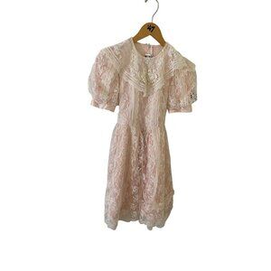 Vintage 80's Jessica McClintock Blush Pink Lace Short Sleeve Youth Dress - 8